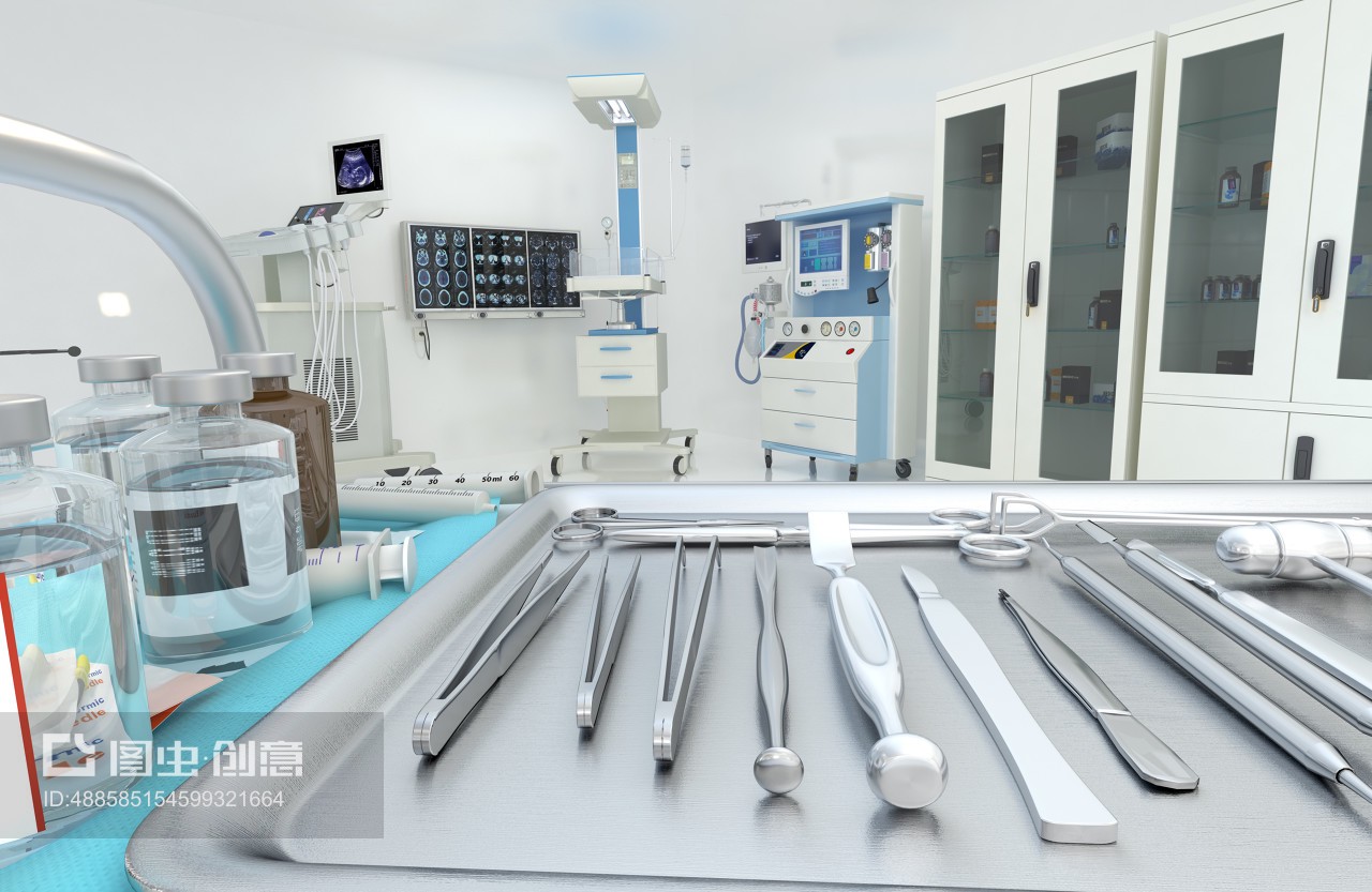 现代手术室中的医疗设备及其3D插图应用